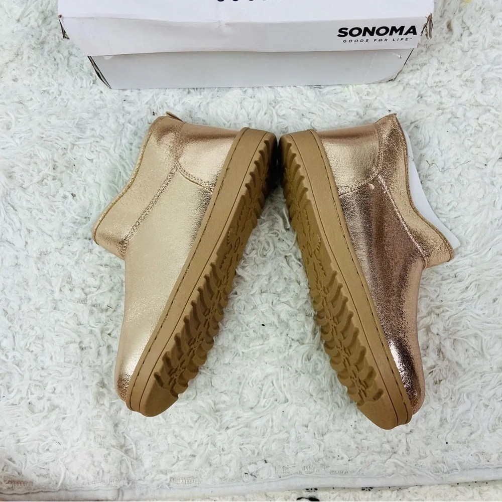 NWT Sonoma Kids rose Gold glitter shiny fleece lined Ankle Boots size 6